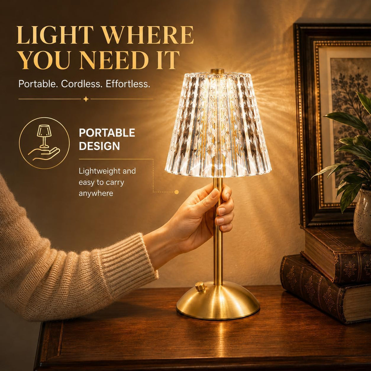 Cordless Gold Table Lamp with Touch Control & 3 Colors