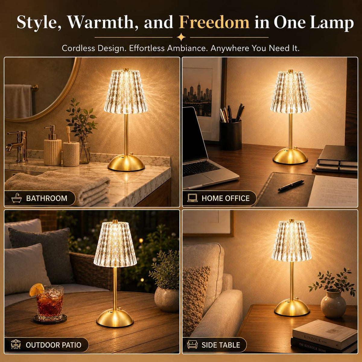 Cordless Gold Table Lamp with Touch Control & 3 Colors