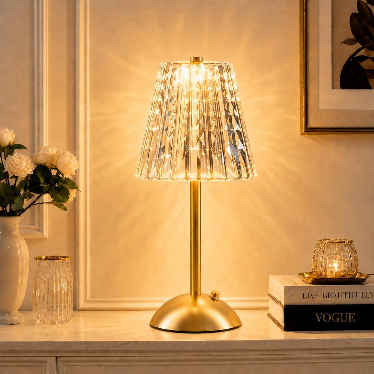 Cordless Gold Table Lamp with Touch Control & 3 Colors