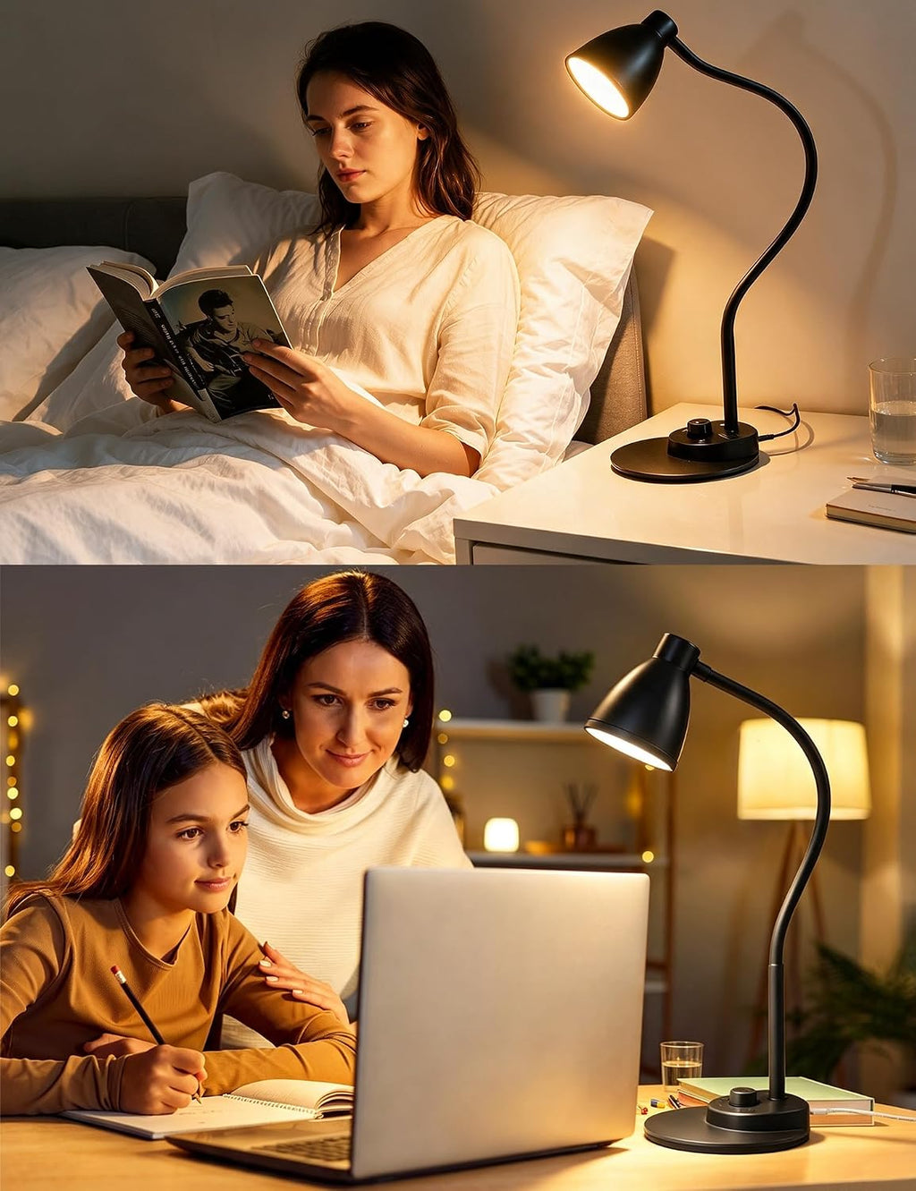 Black Desk Lamp with USB Charging Port & Dimmable LED