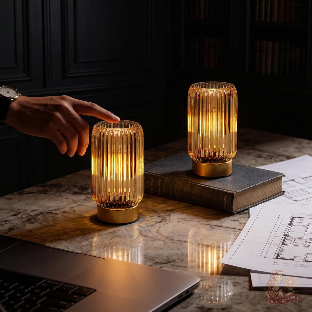 Yellow Cordless Battery Operated Lamps with Timer – Set of 2