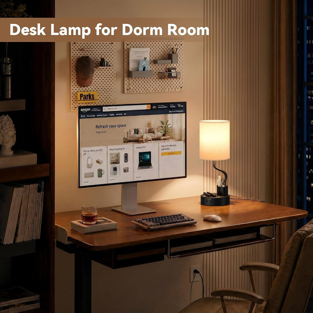Set of 2 Bedside Table Lamps with USB Ports & Outlets