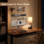 Set of 2 Bedside Table Lamps with USB Ports & Outlets