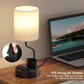 Set of 2 Bedside Table Lamps with USB Ports & Outlets