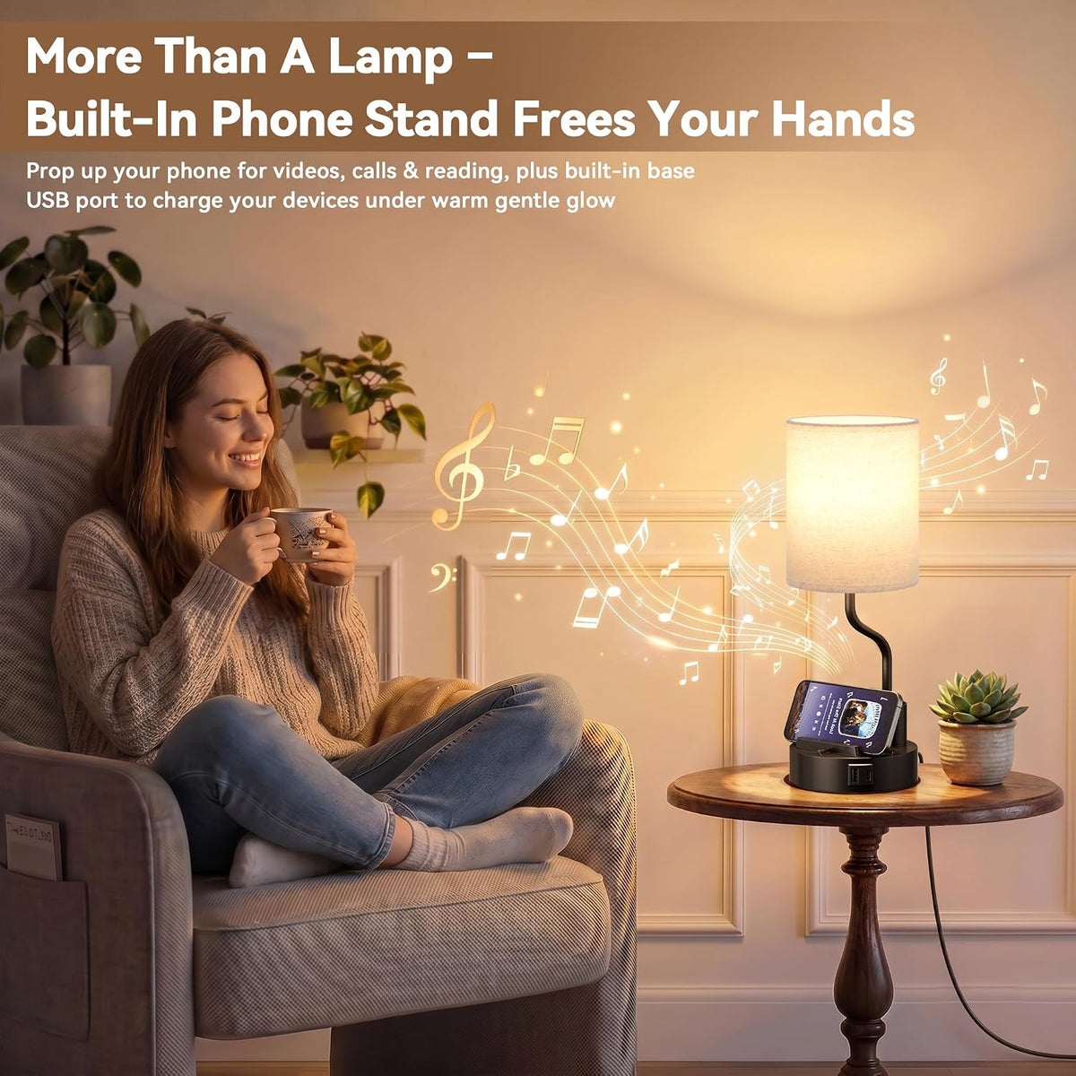 Set of 2 Bedside Table Lamps with USB Ports & Outlets